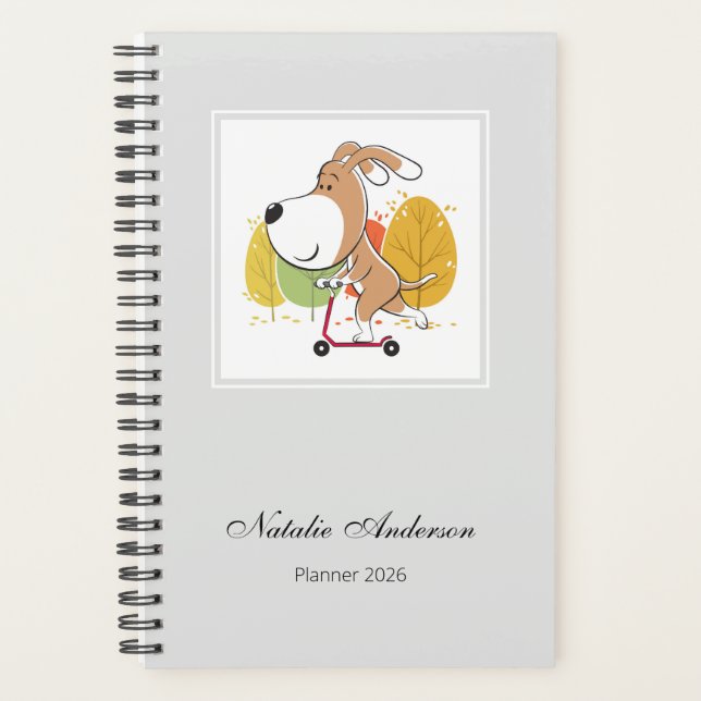 Agenda Cute Dog Puppy Kick Scooter Personalizado 2026 (Anverso)