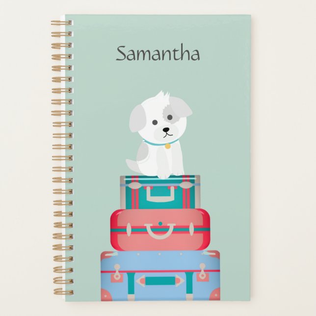 Agenda Cute Dog Sat on Suitcase Personalizado (Anverso)