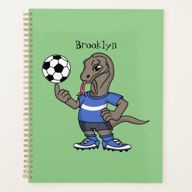 Agenda Cute funny Komodo dragon playing soccer cartoon (Anverso)