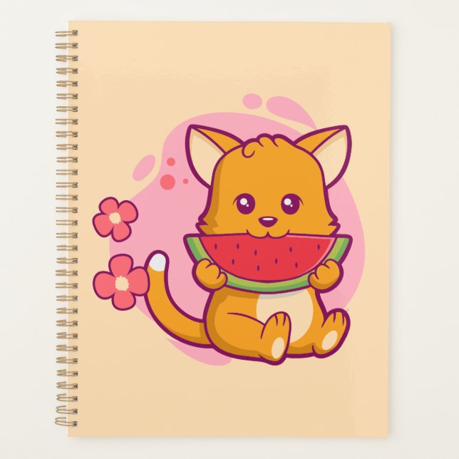 Agenda Cute gato comiendo sandía | Kawaii (Anverso)
