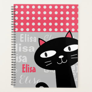 Agenda Cute gato negro rosado puntos de polka agregar tu