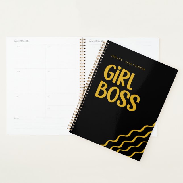 Agenda Cute Girl Boss Black and Gold Monogram Year (Demostración)