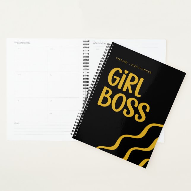 Agenda Cute Girl Boss Black and Gold Monogram Year (Demostración)