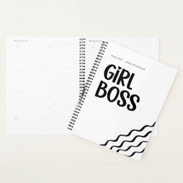 Agenda Cute Girl Boss Black and White Monogram Year