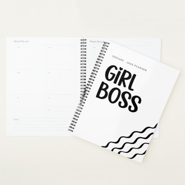 Agenda Cute Girl Boss Black and White Monogram Year (Demostración)