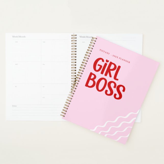 Agenda Cute Girl Boss Pink and Red Custom Name Year (Demostración)