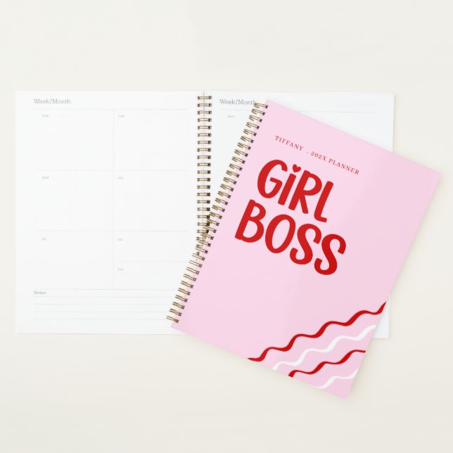 Agenda Cute Girl Boss Pink and Red Custom Name Year (Demostración)