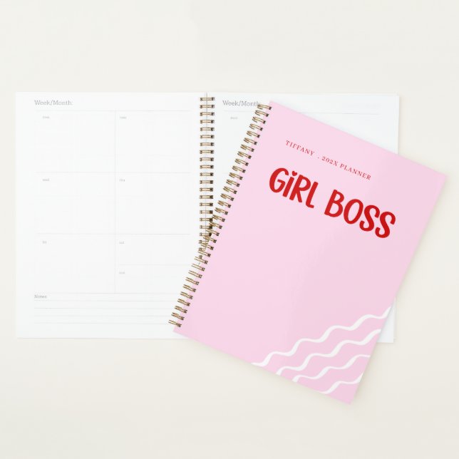 Agenda Cute Girl Boss Pink and Red Custom Name Year (Demostración)