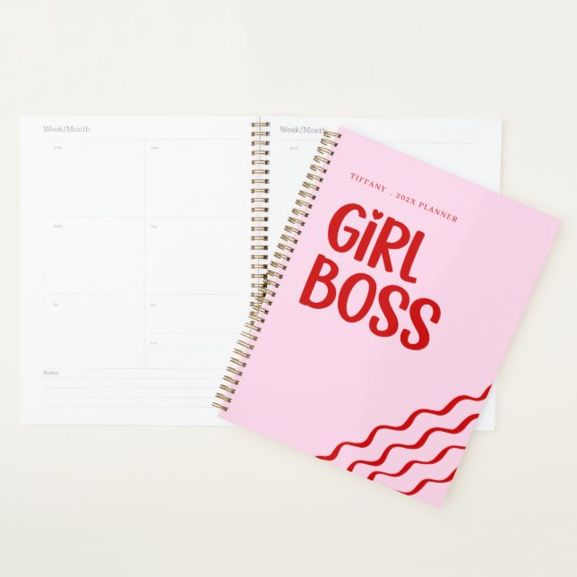 Agenda Cute Girl Boss Pink and Red Custom Name Year (Demostración)