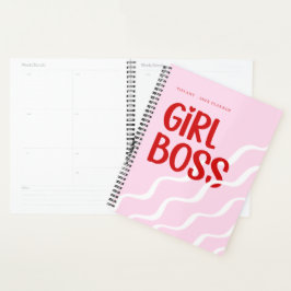 Agenda Cute Girl Boss Pink and Red Monogram Year