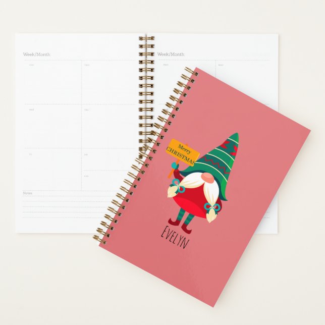 Agenda Cute Gnome Holding Placard con saludos (Demostración)