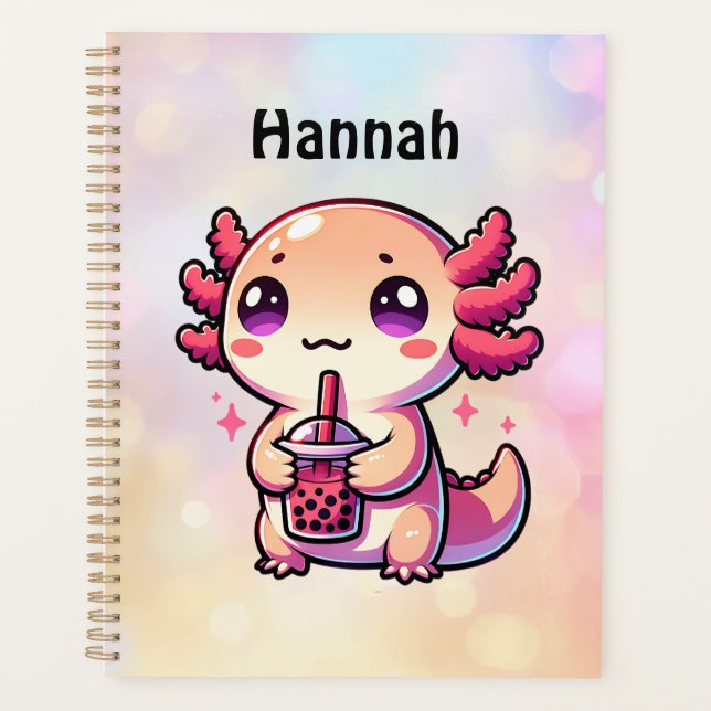 Agenda Cute Kawaii Axolotl con té de burbuja personalizad (Anverso)