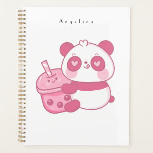 Agenda Cute Kawaii Pink Panda Bear Con Bebida