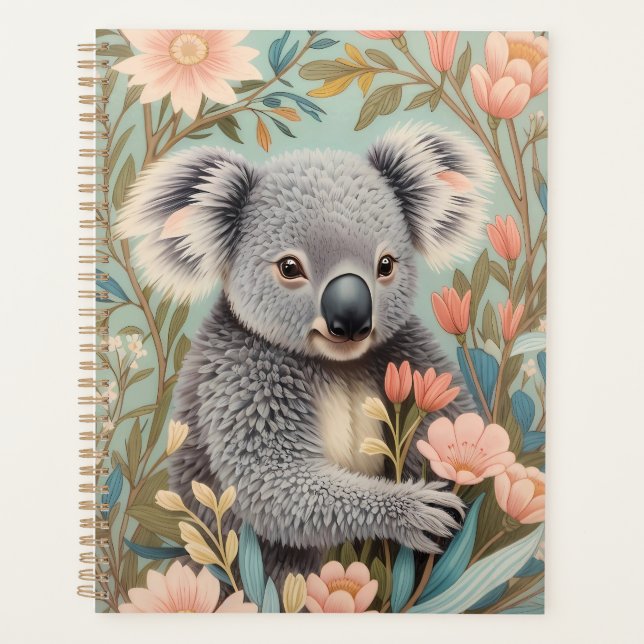 Agenda Cute Koala Elegant Pastel Floral (Anverso)