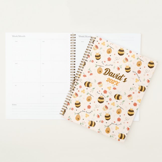 Agenda Cute little bees and daisy flowers pattern planner (Demostración)