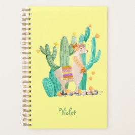 Agenda Cute Llama y Cactus acuarela Amarillo personalizad