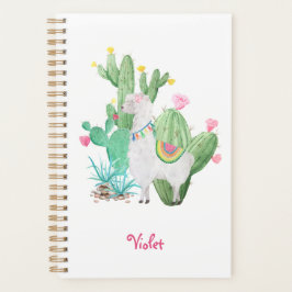 Agenda Cute Llama y Cactus Watercolor - Personalizado bla