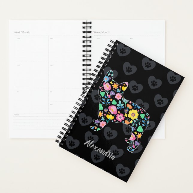 Agenda Cute Love My French Bulldog Floral Design (Demostración)