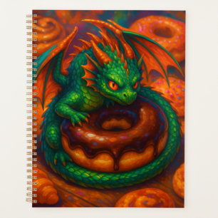 Agenda Cute Mini Dragón Verde y Arte Fantástico de Donut