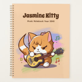 Agenda Cute Naranja Gato Tocando Guitarra (Personalize)