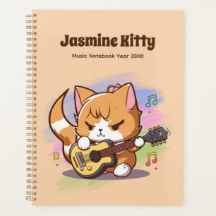 Agenda Cute Naranja Gato Tocando Guitarra (Personalize)