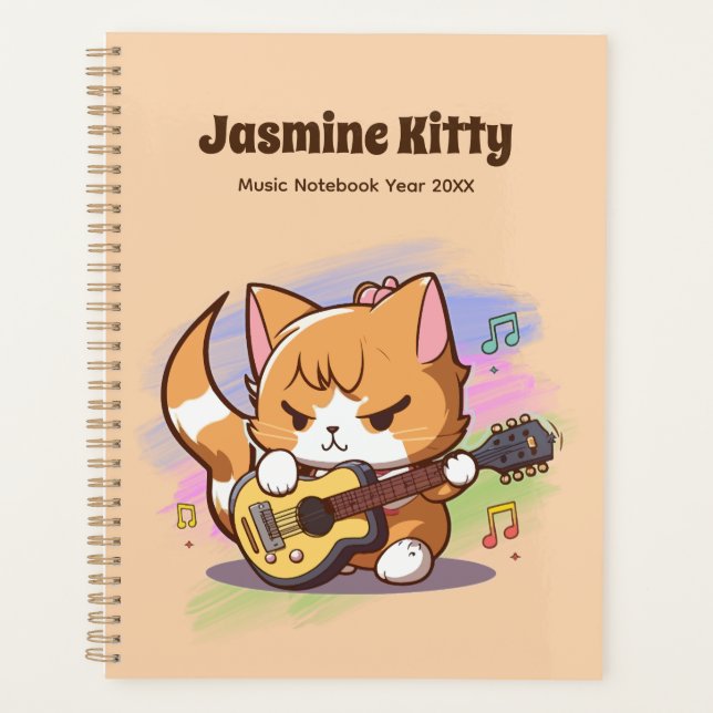 Agenda Cute Naranja Gato Tocando Guitarra (Personalize) (Anverso)