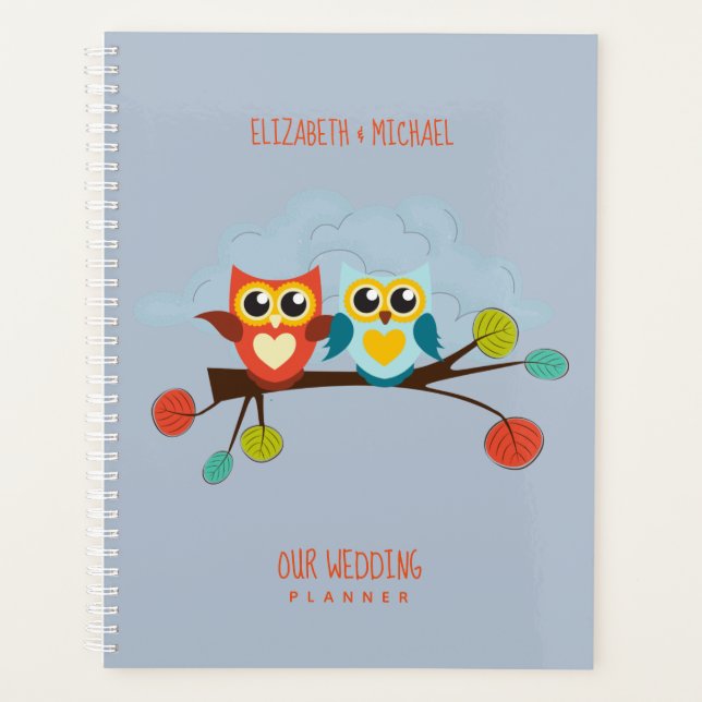 Agenda Cute OWLS Tema Boda Naranja Azul (Anverso)