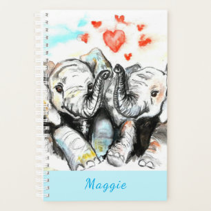 Agenda Cute Pareja Elefante Nombre Personalizado Planner 