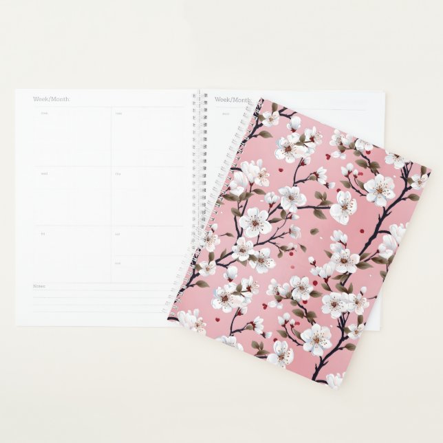 Agenda Cute Pastel Pink White Sakura Tree Branch Asian (Demostración)