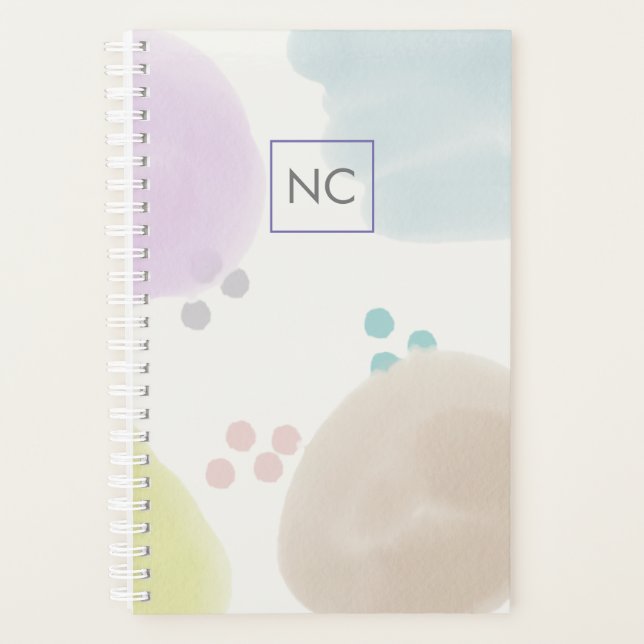 Agenda Cute Pastel Resumen Brotes de pincel Monograma (Anverso)