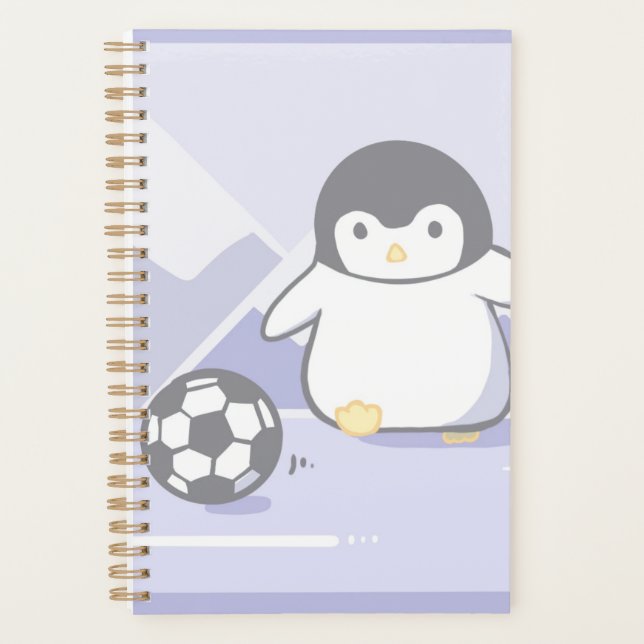 Agenda Cute Penguin Soccer Planner | Kawaii Pastel Spiral (Anverso)