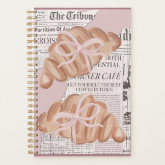 Agenda Cute ,pink ,girly planner with croissants .