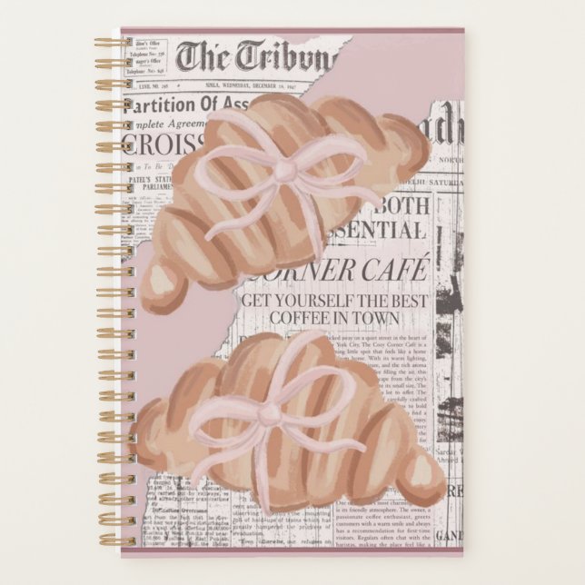 Agenda Cute ,pink ,girly planner with croissants . (Anverso)