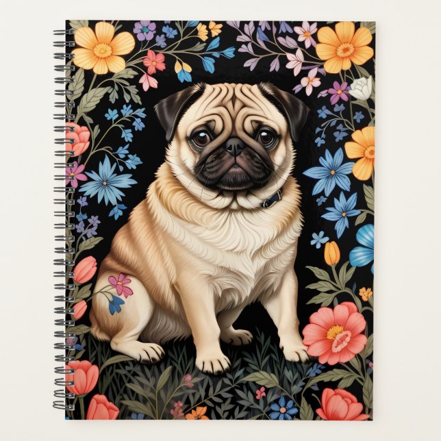 Agenda Cute Pug Elegant Colorful Floral (Anverso)