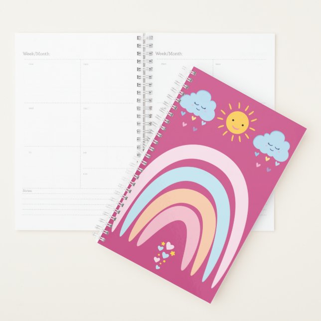 Agenda Cute Rainbow & Clouds Kids Design | Happy Pastel N (Demostración)