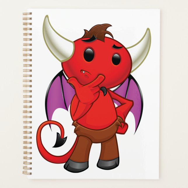 Agenda Cute Red Devil Character Thinking Mischievous (Anverso)
