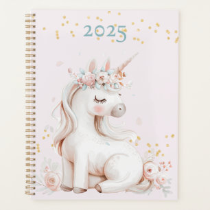 Agenda Cute Rubor y Mint Unicorn Gold Purpurina 2025