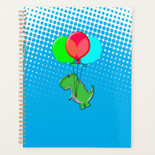 Agenda Cute T-Rex Volando Con Globos En Cielo Azul