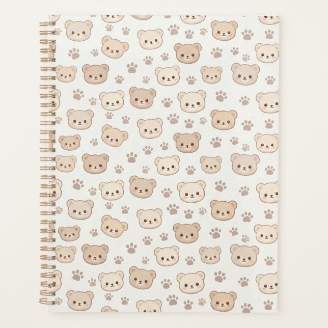 Agenda Cute Teddy Bear Pattern Notebook Cover Background (Anverso)