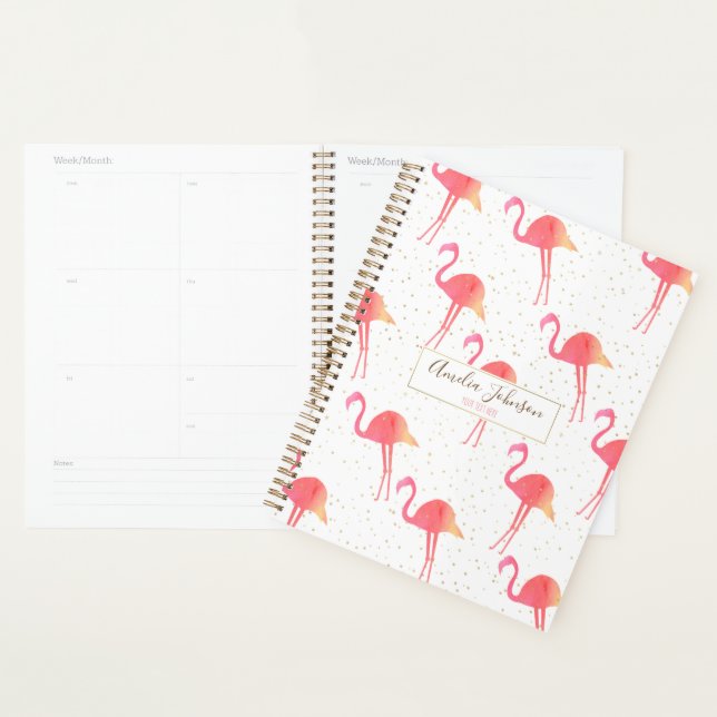 Agenda Cute Tropical Acuarela Flamingo Parques de Oro (Demostración)