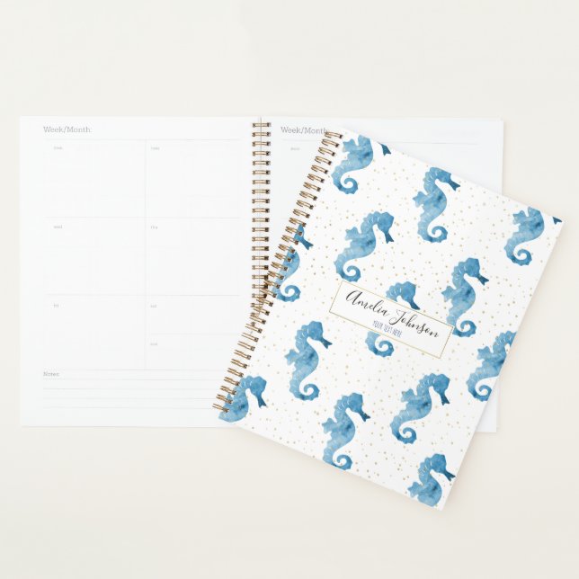 Agenda Cute Tropical Watercolor Seahorse Gold Sparkles (Demostración)