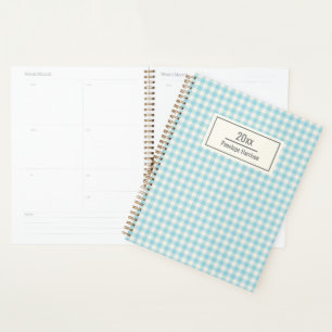 Agenda Cute Vintage Aqua Blue Gingham Plaid Personalizado