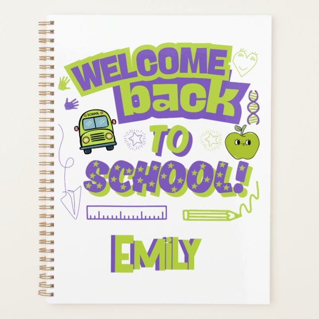 Agenda Cute Welcome Back To School Purple Green (Anverso)