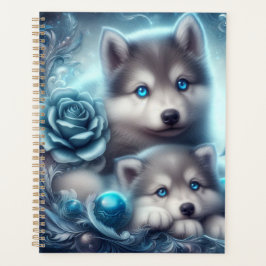 Agenda Cute Wolf Pups con un Rosa azul