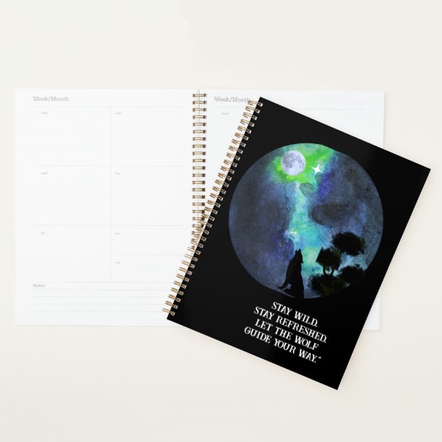 Agenda Cute wolfe inder sky moon \romantic watercolor (Demostración)