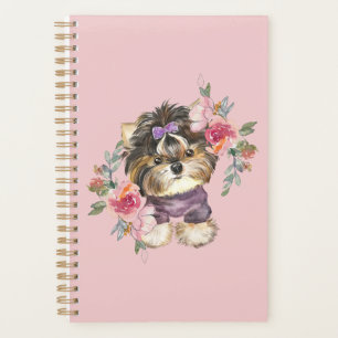 Agenda Cute Yorkshire Terrier Yorkie y Flowers Art 
