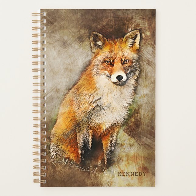 Agenda Cuto color de agua personalizado Fox Art (Anverso)