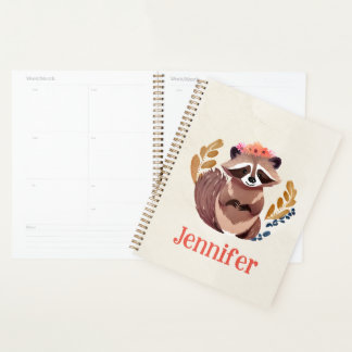 Agenda Cuto Floral Crown Watercolor Raccoon