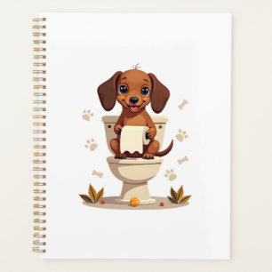 Agenda Dachshund antiguo lindo en el baño de dibujos anim
