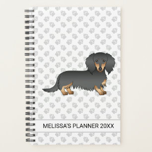 Agenda Dachshund Cartoon Perro Pelo Largo Negro y Canela 
